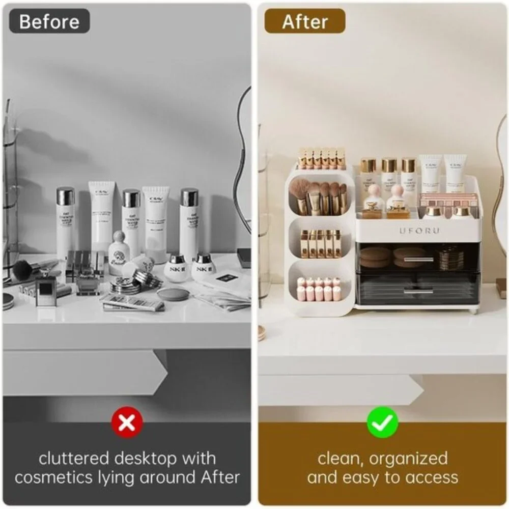 New White Makeup Organizer with Drawers for Vanity, Skincare & Beauty Essentials